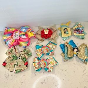 Lot of 7 hair bows for girls- handmade, pre owned
